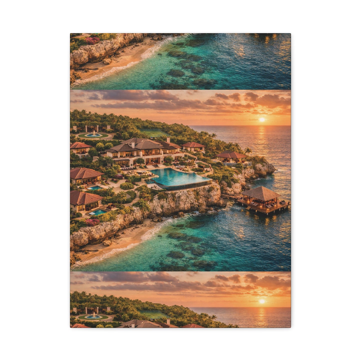 Tropical Sunset Canvas Wall Art — Coastal Resort Landscape Matte Stretched Print