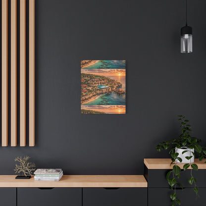 Tropical Sunset Canvas Wall Art — Coastal Resort Landscape Matte Stretched Print