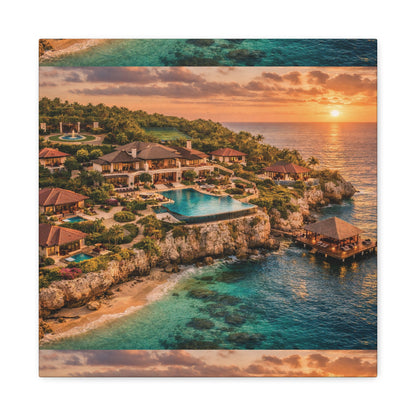 Tropical Sunset Canvas Wall Art — Coastal Resort Landscape Matte Stretched Print