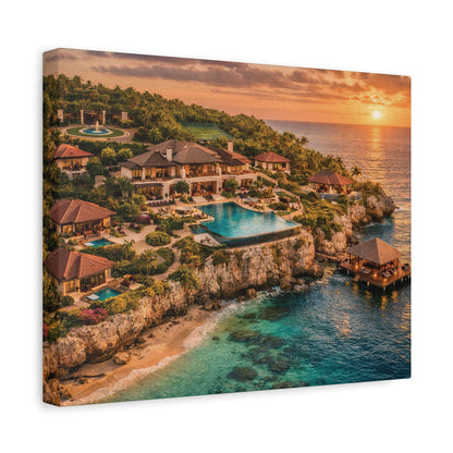 Tropical Sunset Canvas Wall Art — Coastal Resort Landscape Matte Stretched Print