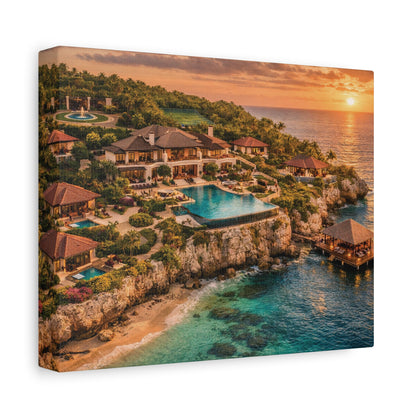 Tropical Sunset Canvas Wall Art — Coastal Resort Landscape Matte Stretched Print