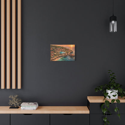 Tropical Sunset Canvas Wall Art — Coastal Resort Landscape Matte Stretched Print