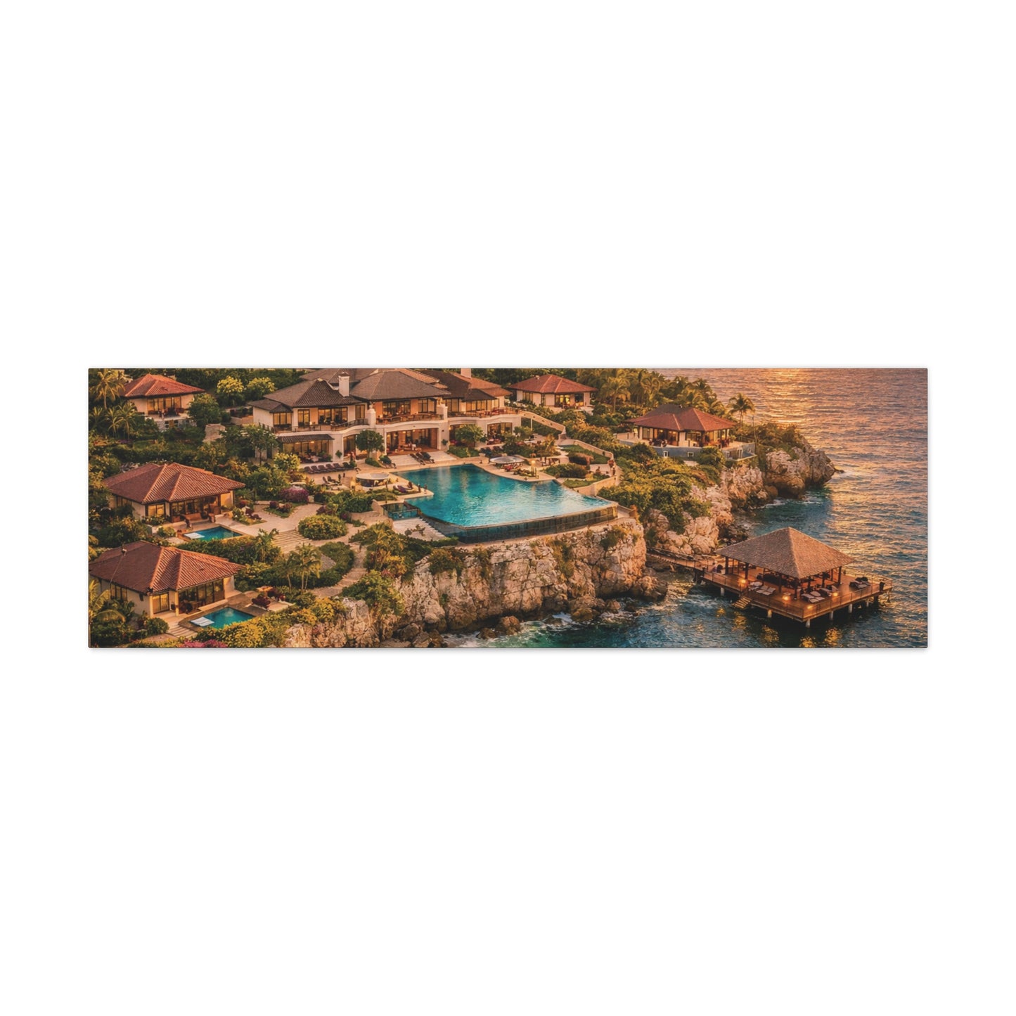 Tropical Sunset Canvas Wall Art — Coastal Resort Landscape Matte Stretched Print
