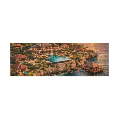 Tropical Sunset Canvas Wall Art — Coastal Resort Landscape Matte Stretched Print