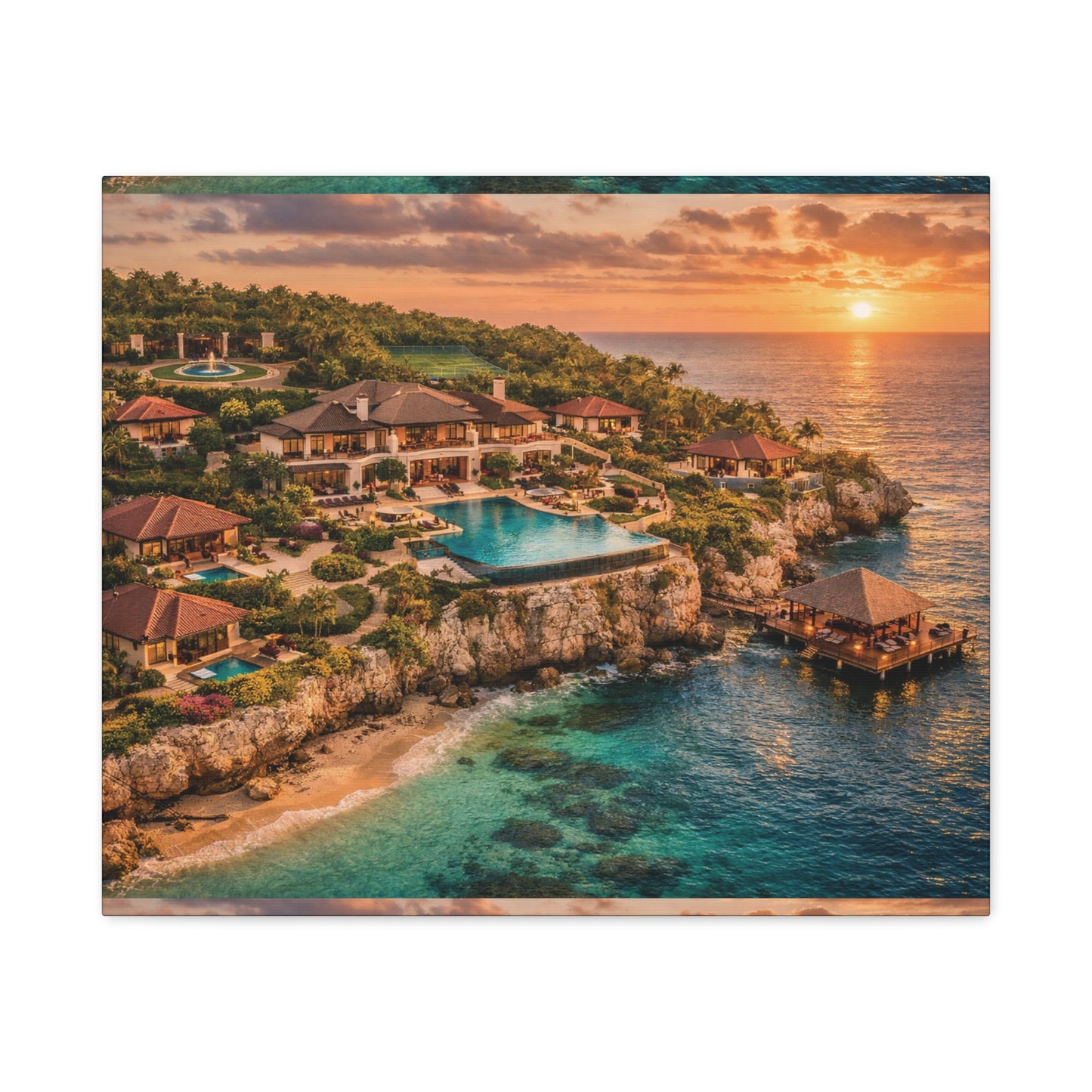 Tropical Sunset Canvas Wall Art — Coastal Resort Landscape Matte Stretched Print