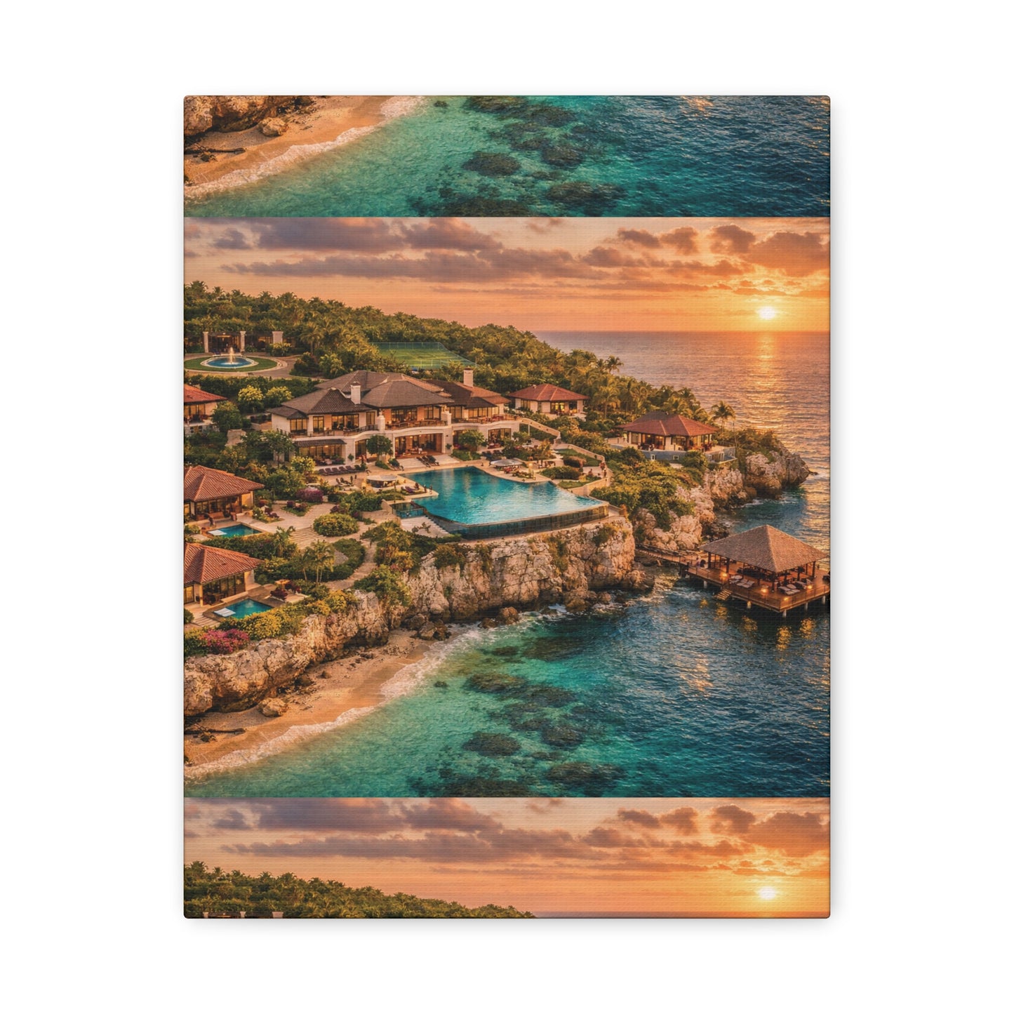 Tropical Sunset Canvas Wall Art — Coastal Resort Landscape Matte Stretched Print