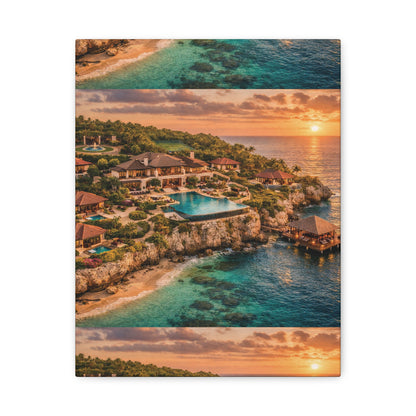 Tropical Sunset Canvas Wall Art — Coastal Resort Landscape Matte Stretched Print
